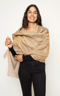 Gaynor- Wool, Silk & Lurex Gold Scarf - Barrington's