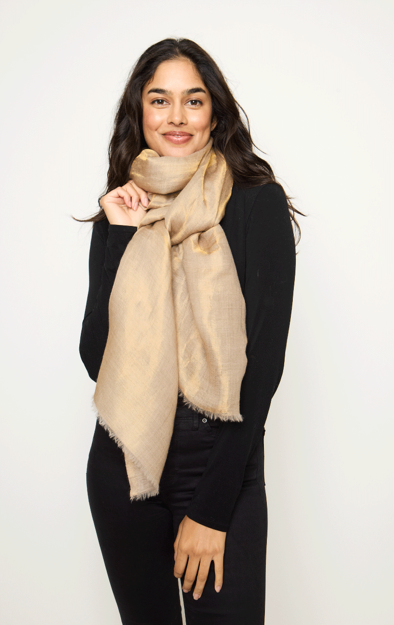 Gaynor- Wool, Silk & Lurex Gold Scarf - Barrington's