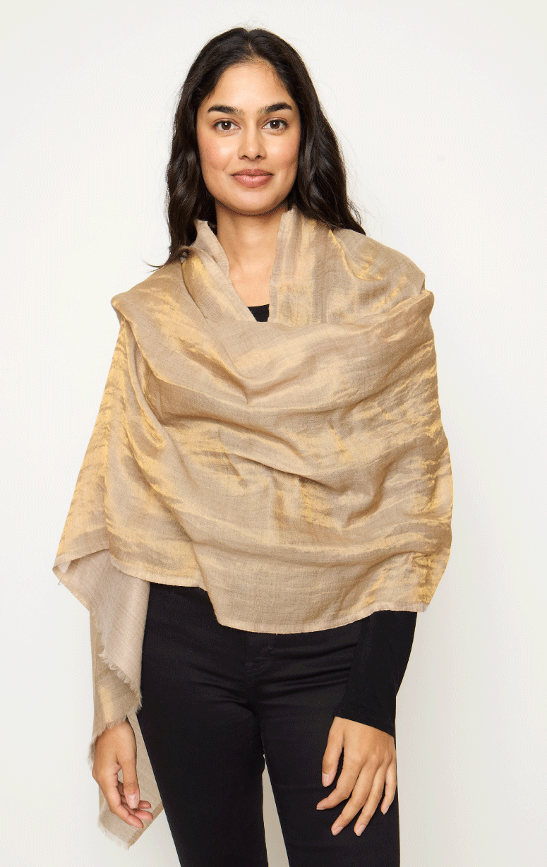 Gaynor- Wool, Silk & Lurex Gold Scarf - Barrington's
