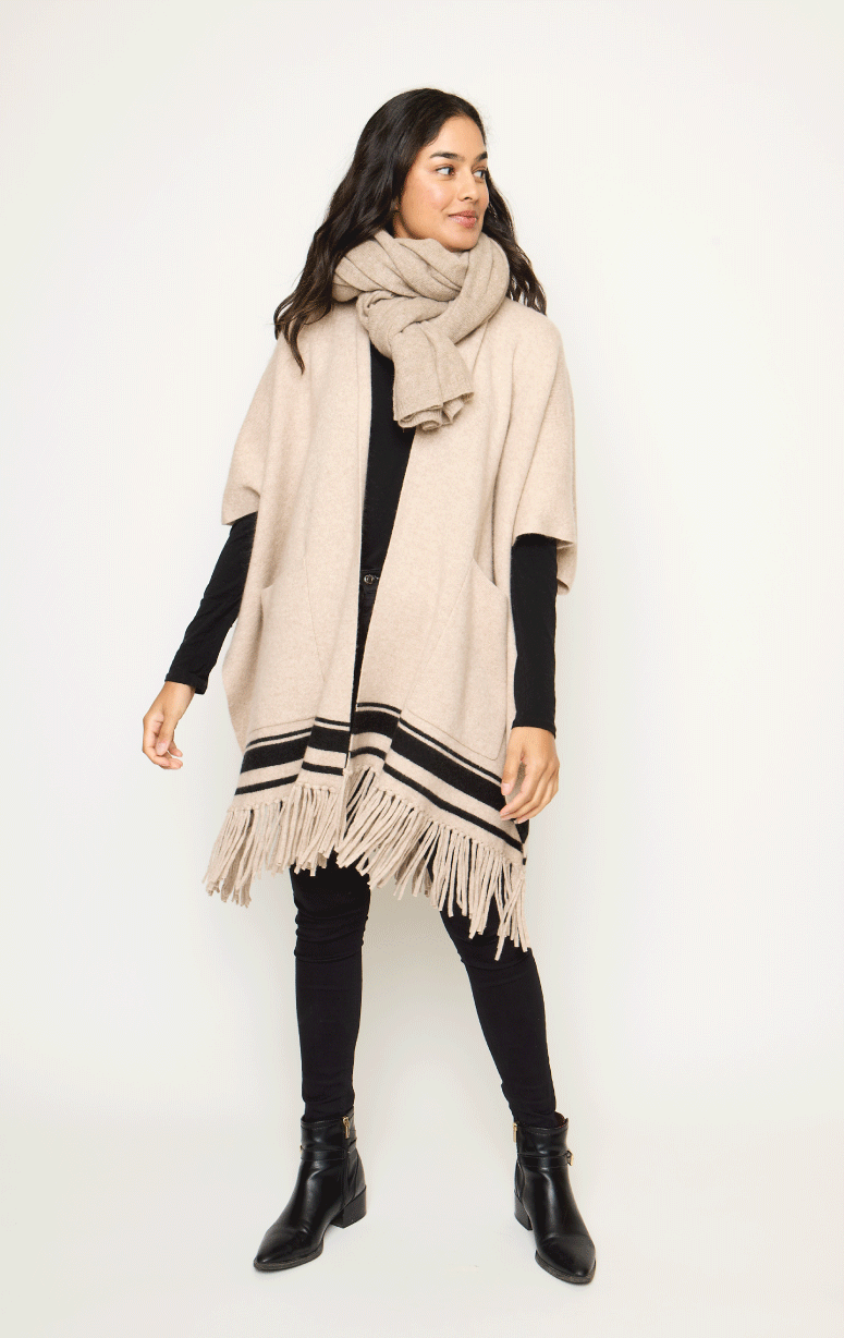 White & Warren- Cashmere Fringed Poncho - Barrington's