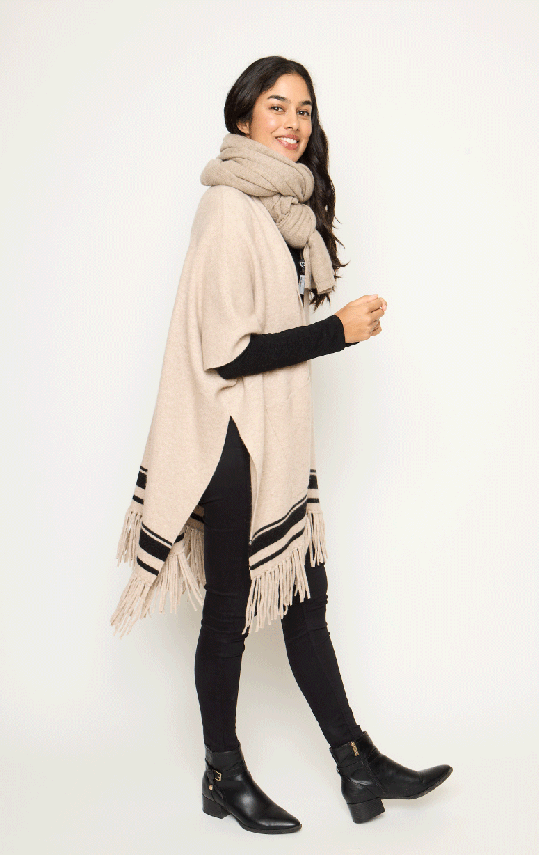 White & Warren- Cashmere Fringed Poncho - Barrington's