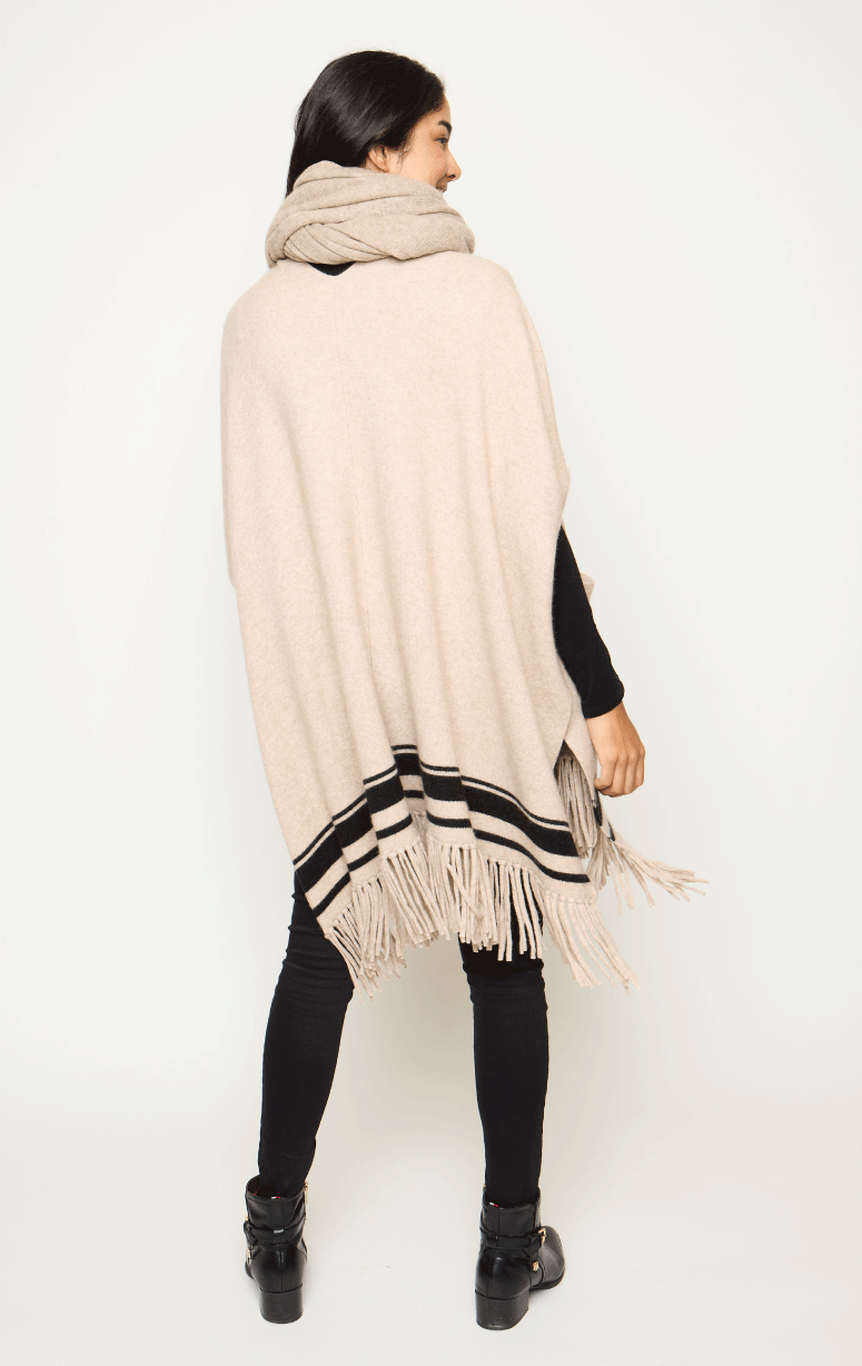White & Warren- Cashmere Fringed Poncho - Barrington's