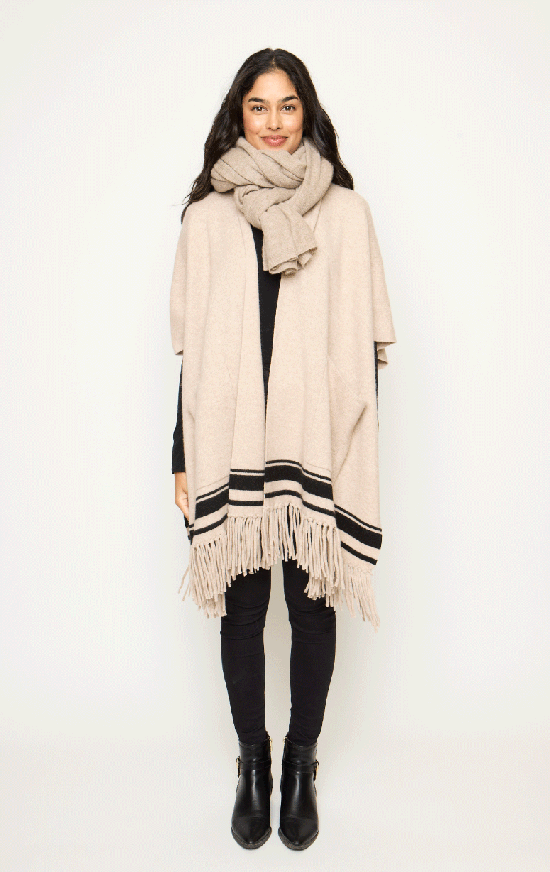 White & Warren- Cashmere Fringed Poncho - Barrington's