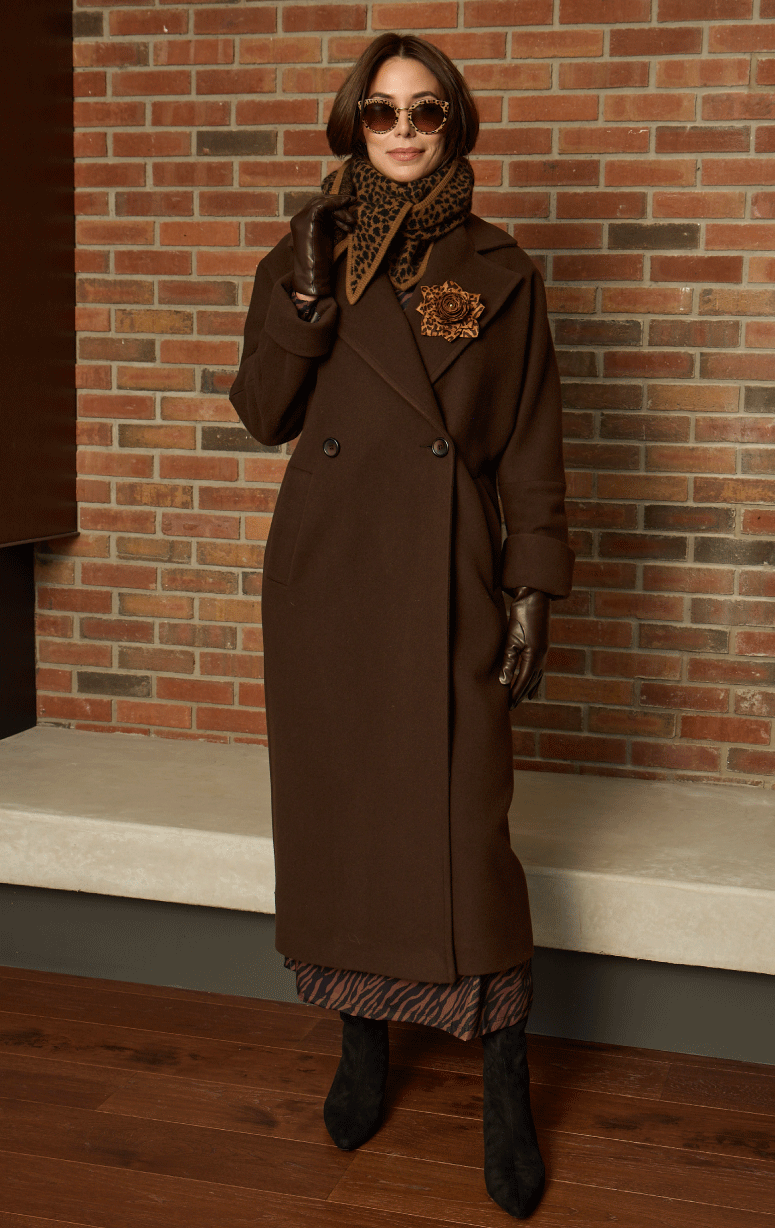 HISO- Double Breasted Wool Coat with Kimono Sleeve