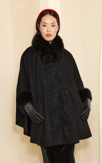 Cape with Fox Collar and Lace Sequin Front