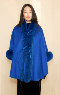 Royal Blue Fox Trim Cape with Ties