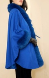 Royal Blue Fox Trim Cape with Ties