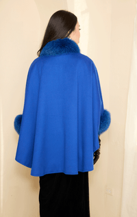 Royal Blue Fox Trim Cape with Ties