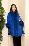 Royal Blue Fox Trim Cape with Ties