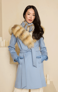 7/8s Belted Coat with Fox Fur Trim