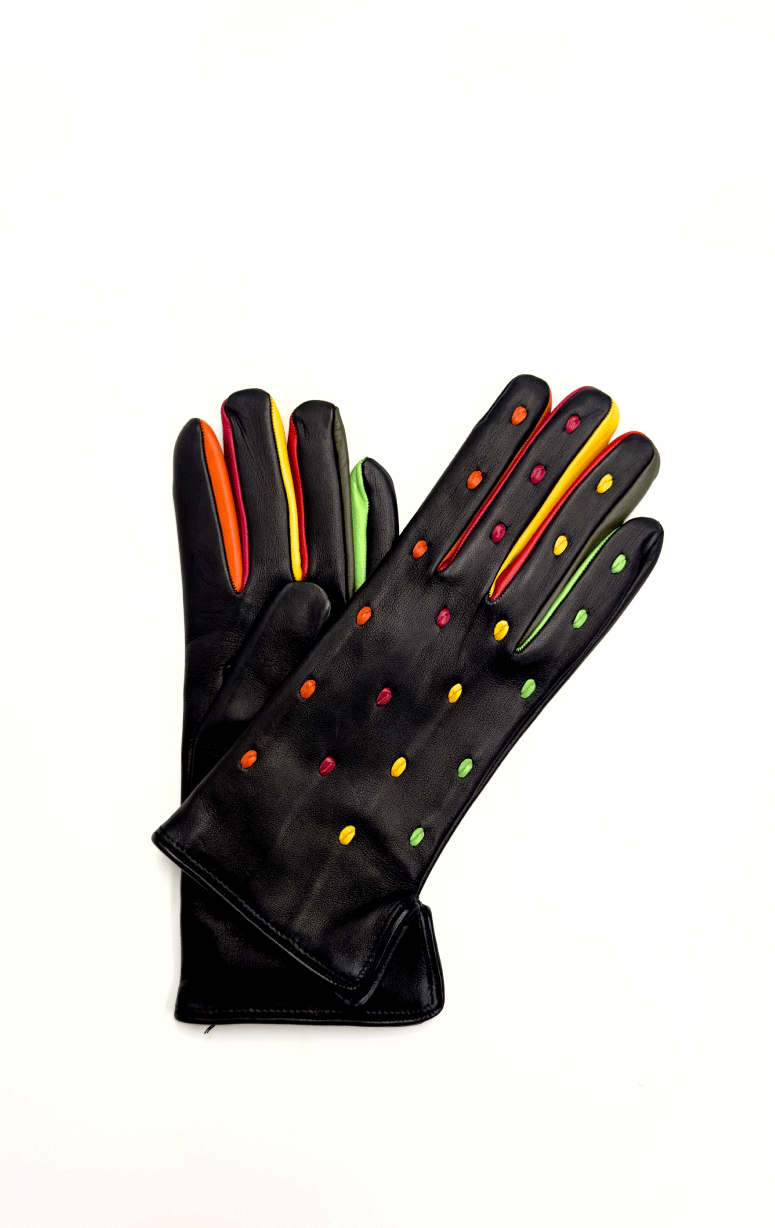 Bruno Carlo- Leather Gloves with Dots and Finger Inserts