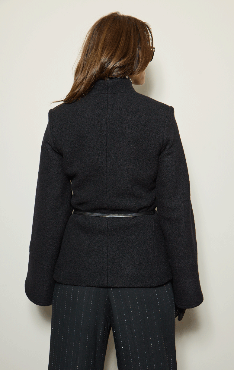 HISO- 3/4 Belted Jacket with Lantern Sleeve