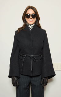 HISO- 3/4 Belted Jacket with Lantern Sleeve