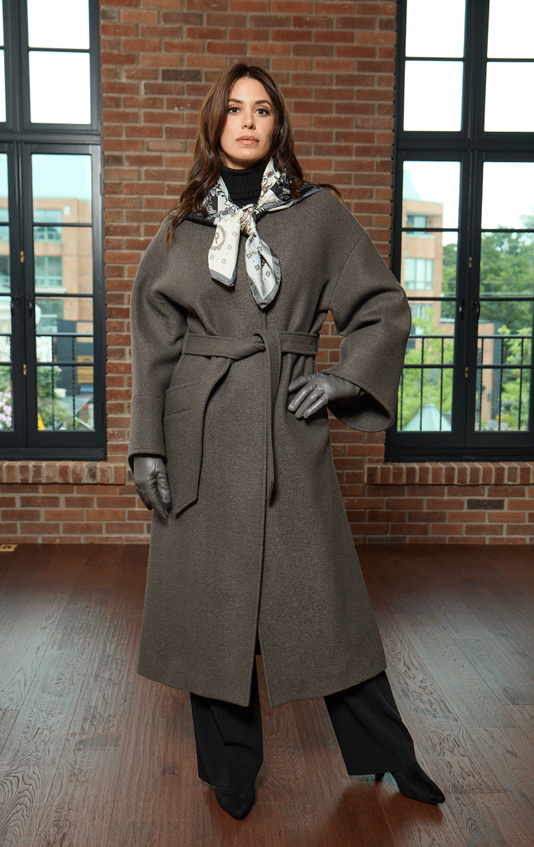 HISO- Boiled Wool Coat with Bell Sleeve
