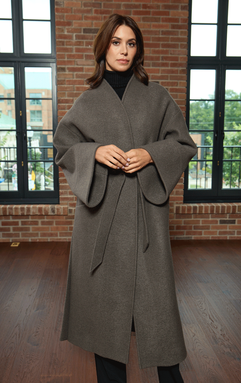 HISO- Boiled Wool Coat with Bell Sleeve