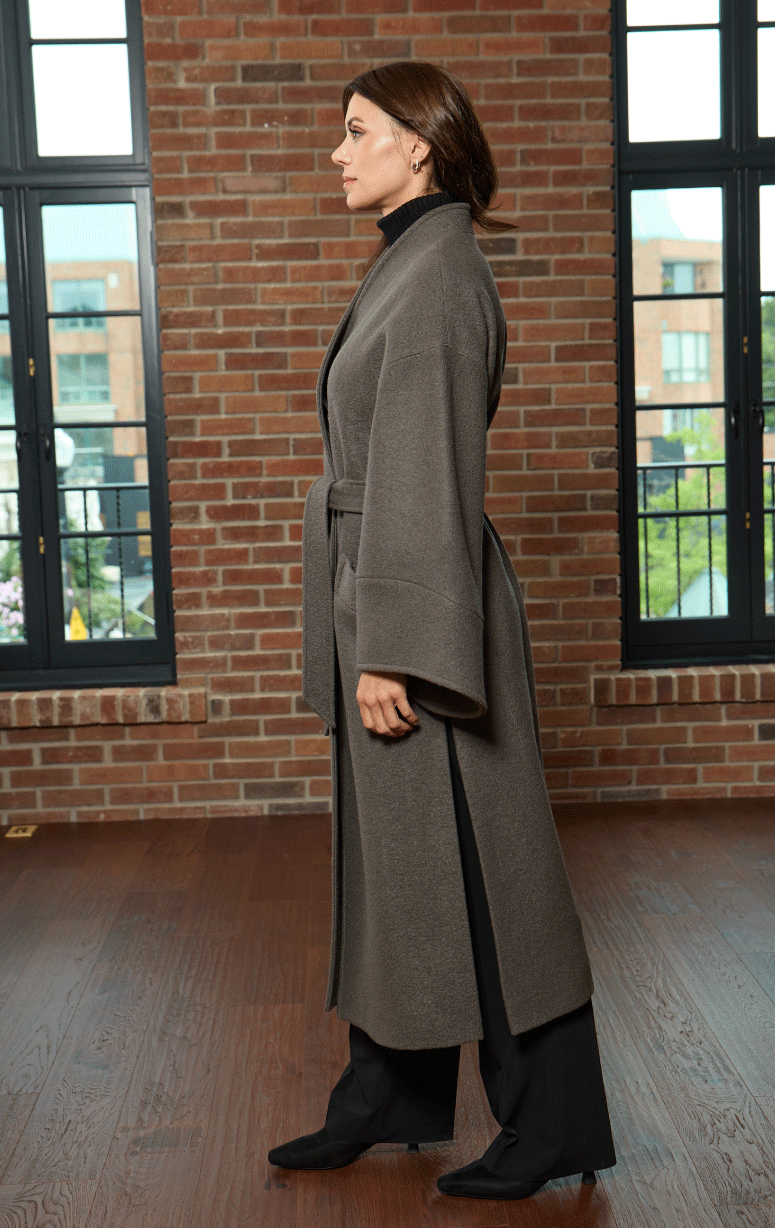 HISO- Boiled Wool Coat with Bell Sleeve