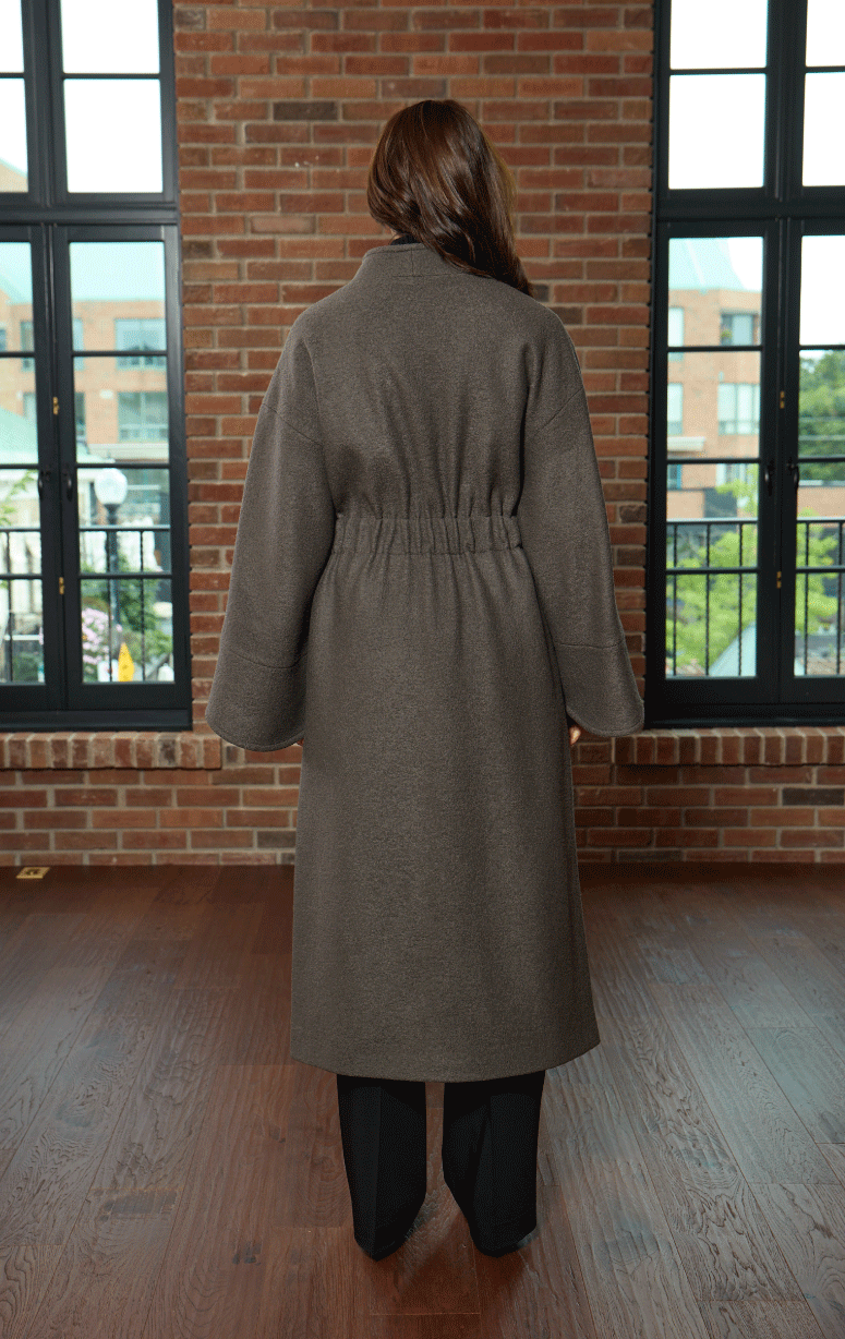 HISO- Boiled Wool Coat with Bell Sleeve