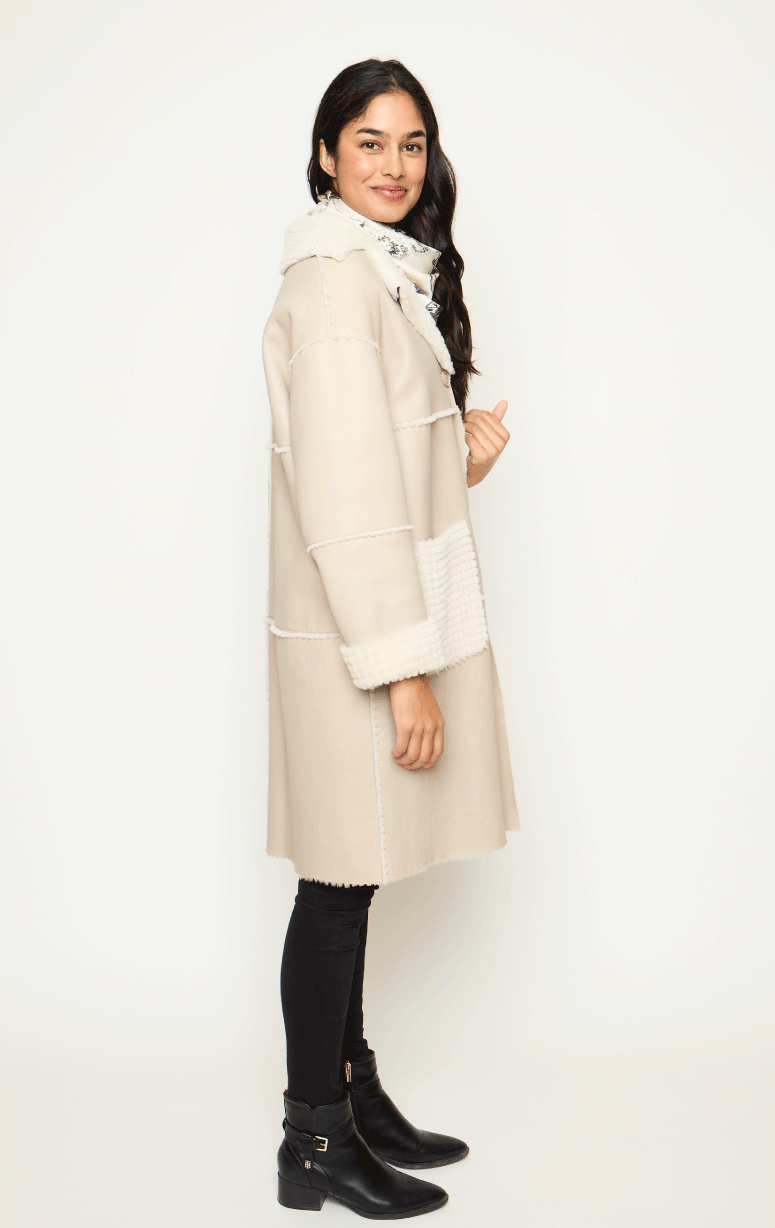 Be Florence- Shearling Coat with Grid Pattern