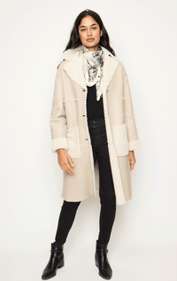 Be Florence- Shearling Coat with Grid Pattern