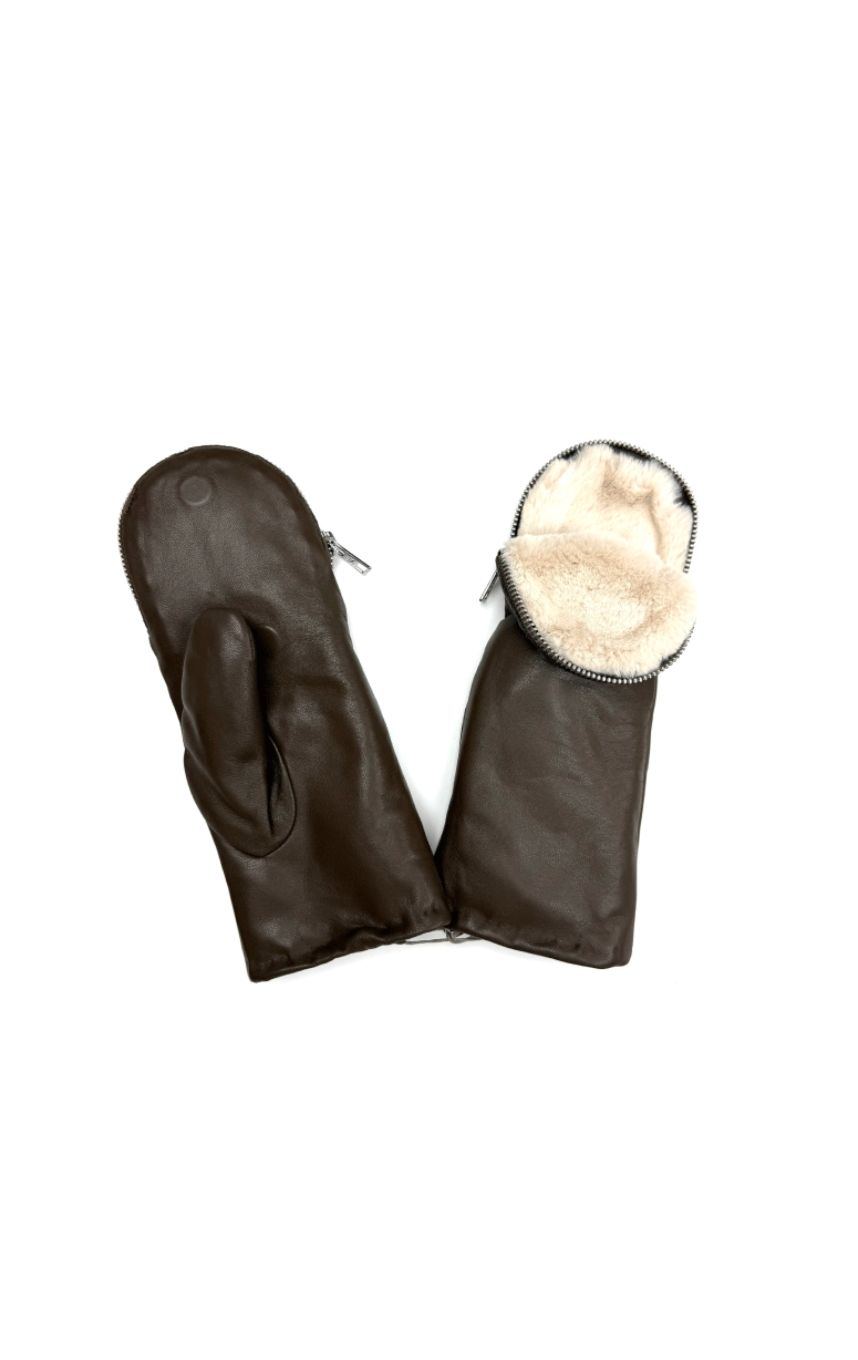 Leather Convertable Mitt with Zip