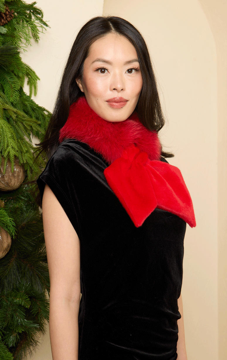 Fox Trim Scarf with Plush Loop Detail