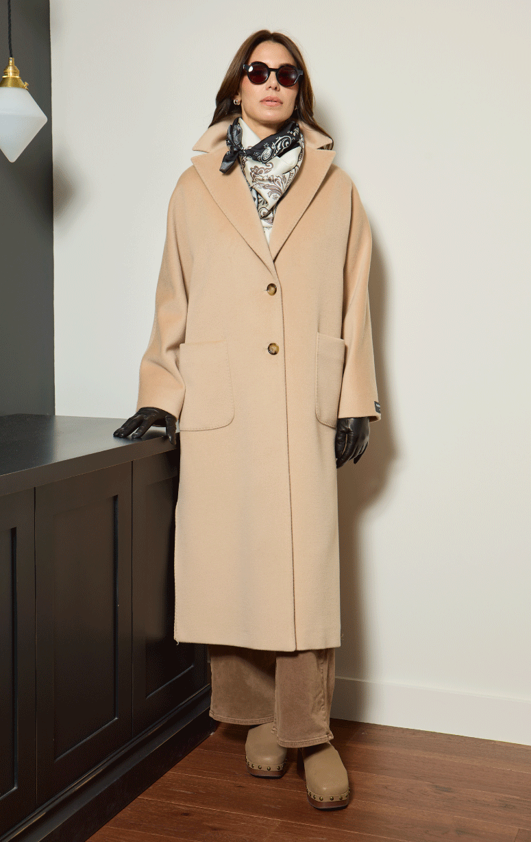 Cinzia Rocca- Long Wool Coat with Pic Stitch