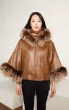 Hooded Leather Poncho with Fox Trim - Barrington's