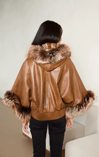 Hooded Leather Poncho with Fox Trim - Barrington's