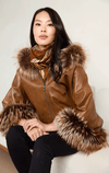 Hooded Leather Poncho with Fox Trim - Barrington's