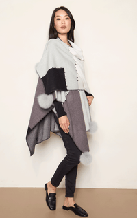 Colourblock Poncho with Blanket Stitch and Pom Poms - Barrington's