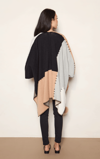 Colourblock Poncho with Blanket Stitch and Pom Poms - Barrington's
