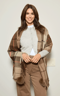 Plaid Wrap with Fox Pom Poms