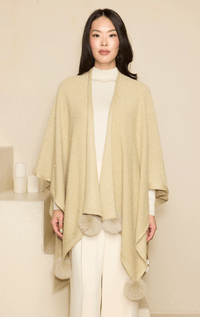 Sequin Wrap with Fox Pom Poms