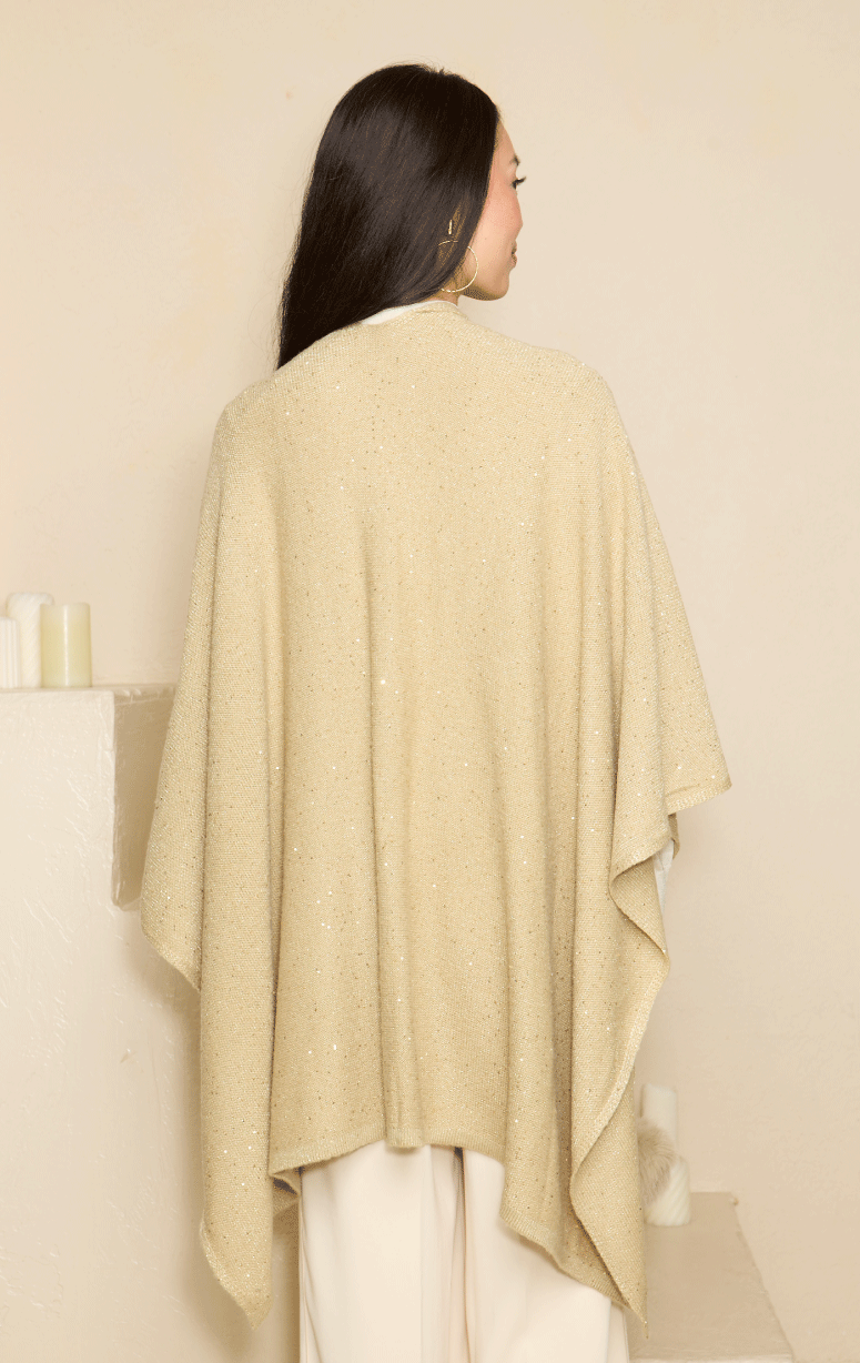 Sequin Wrap with Fox Pom Poms