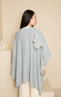 Sequin Wrap with Fox Pom Poms