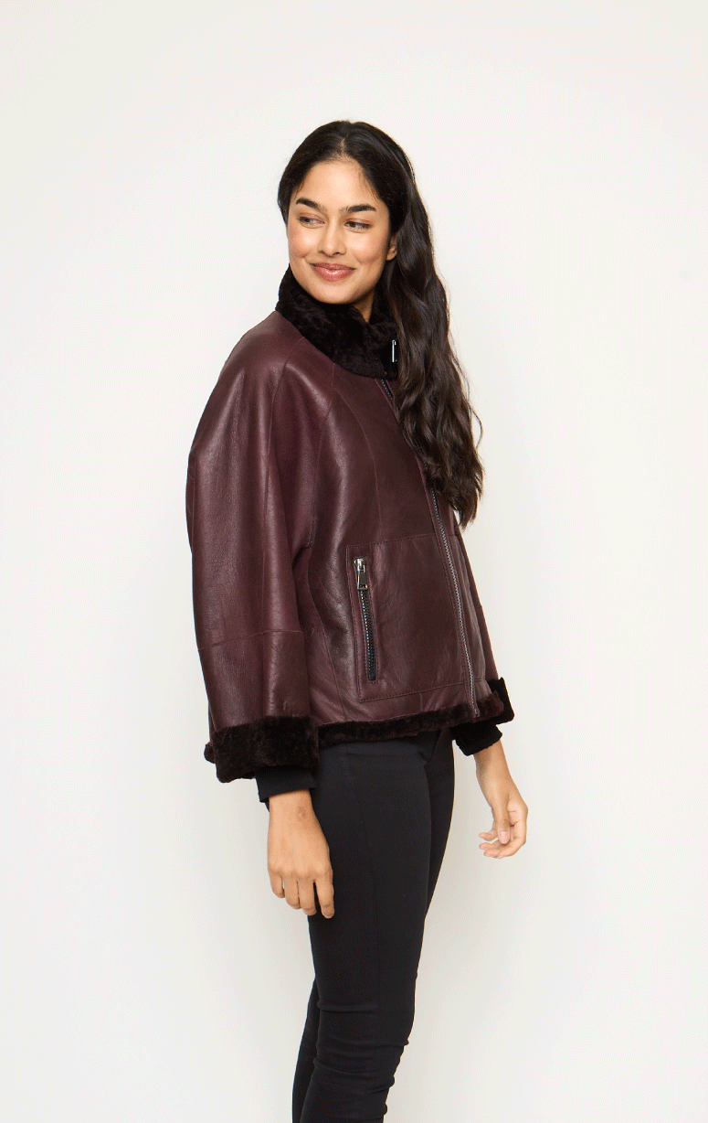 Reversible Shearling Jacket with Bottom Cinch