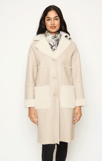 Be Florence- Shearling Coat with Grid Pattern