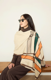 Belt Print Wrap with Fox Pom Poms