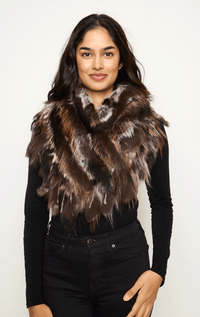 Furlux- Fringed Fur Cowl Neck Scarf