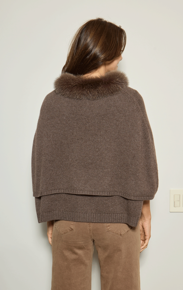 Poncho with Fox Fur Trim