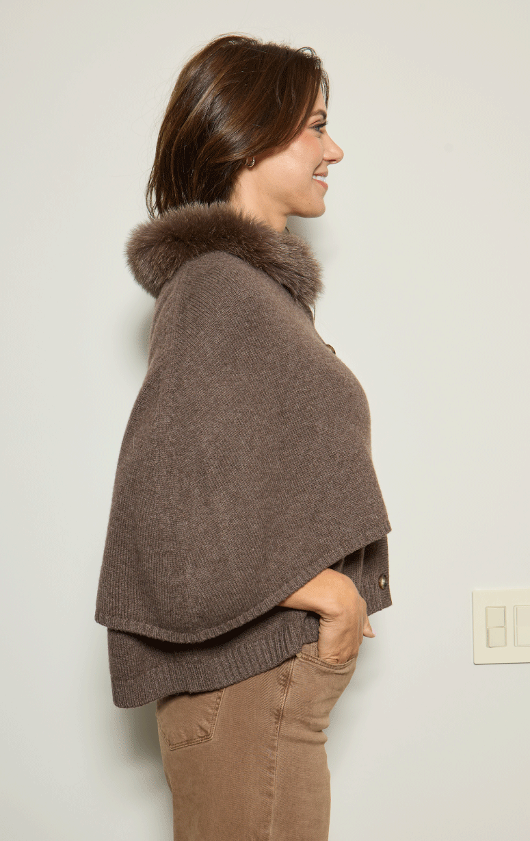 Poncho with Fox Fur Trim
