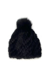 Knit Mink Hat with Fox Pom-Pom