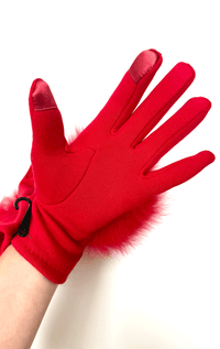 Knit Gloves with Fox Fur Trim