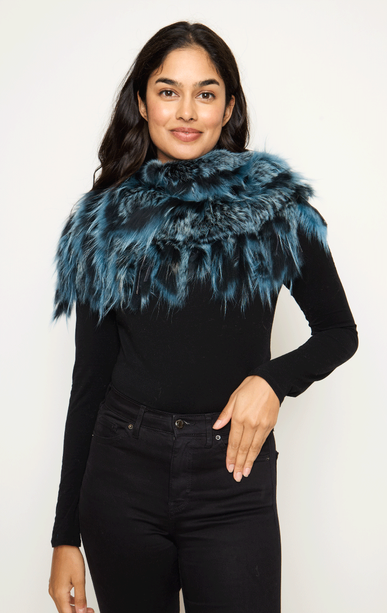 Furlux- Fringed Fur Cowl Neck Scarf