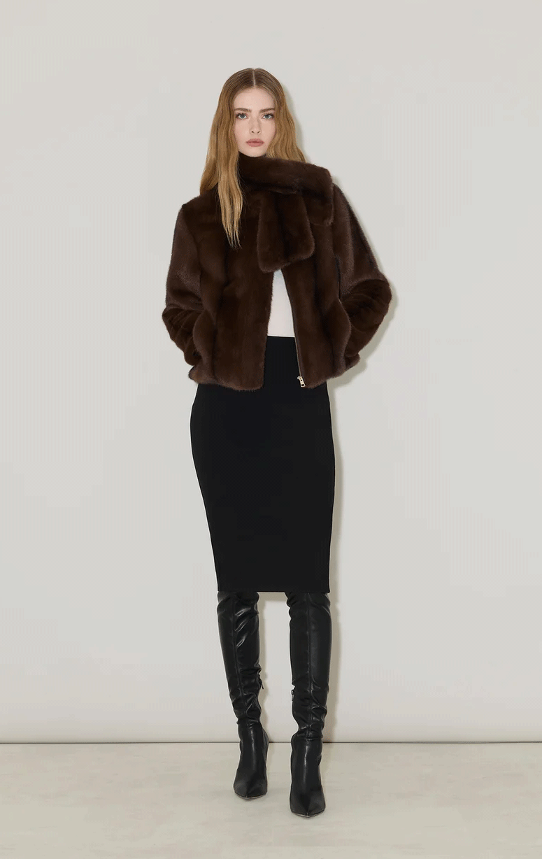 Soia & Kyo- Faux Fur Jacket with Scarf