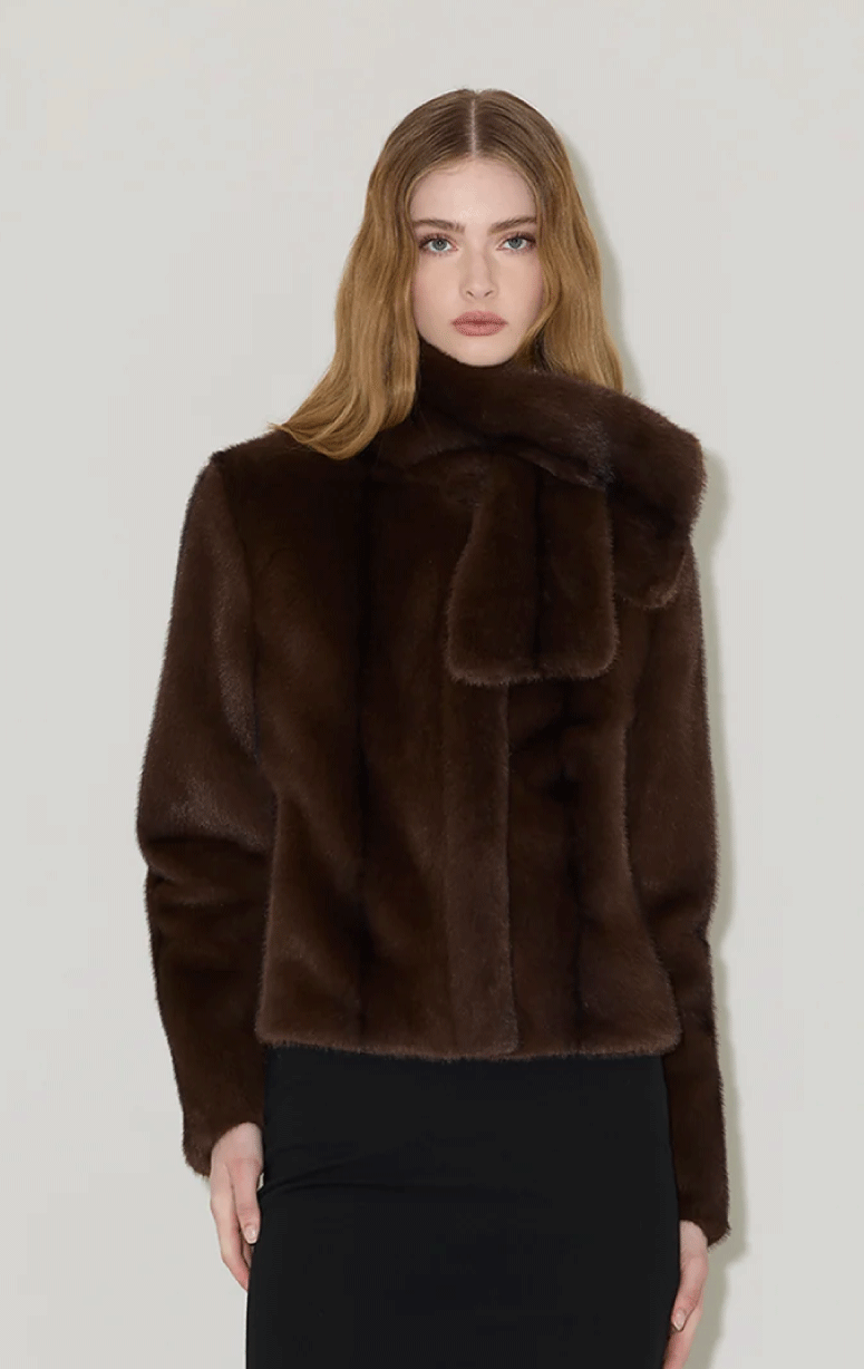 Soia & Kyo- Faux Fur Jacket with Scarf