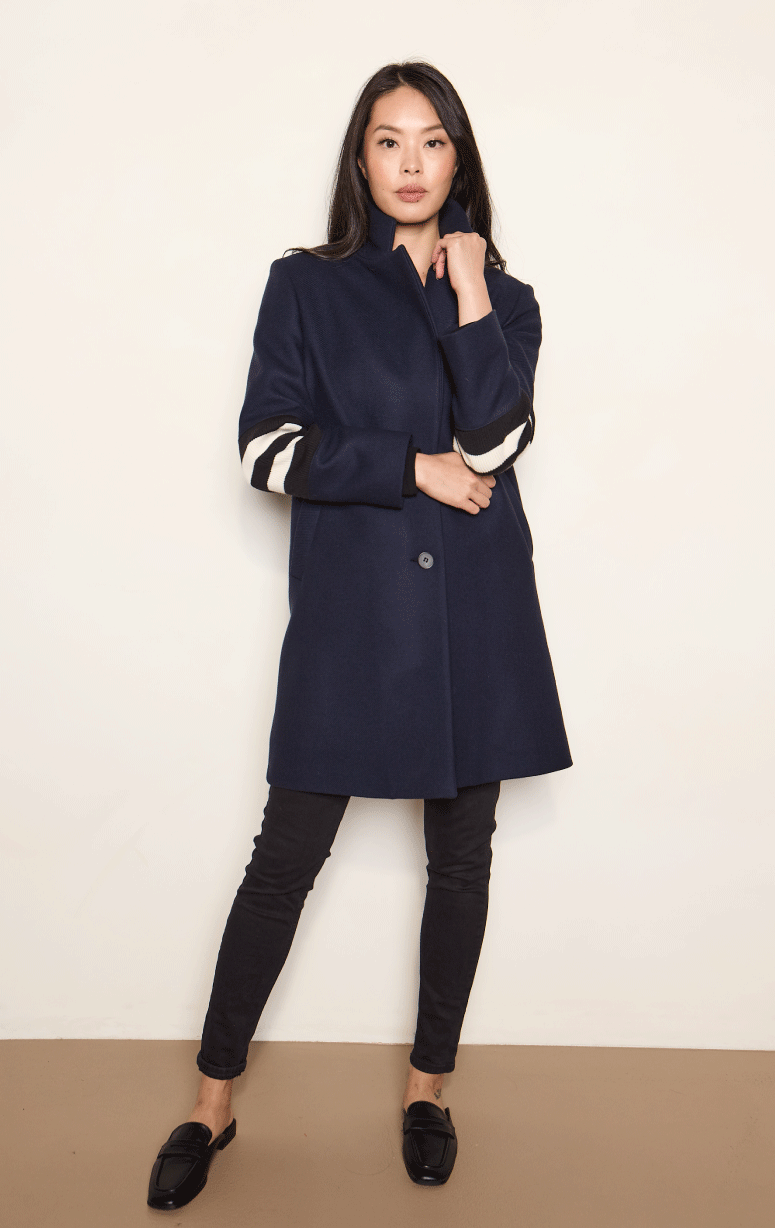 HISO- Two Button Coat with Knit Sleeve