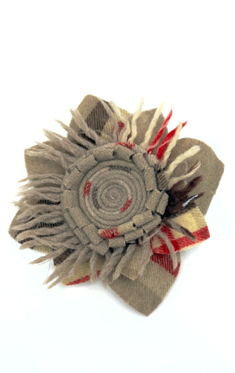 Handmade Recycled Fabric Brooch with Embelishments