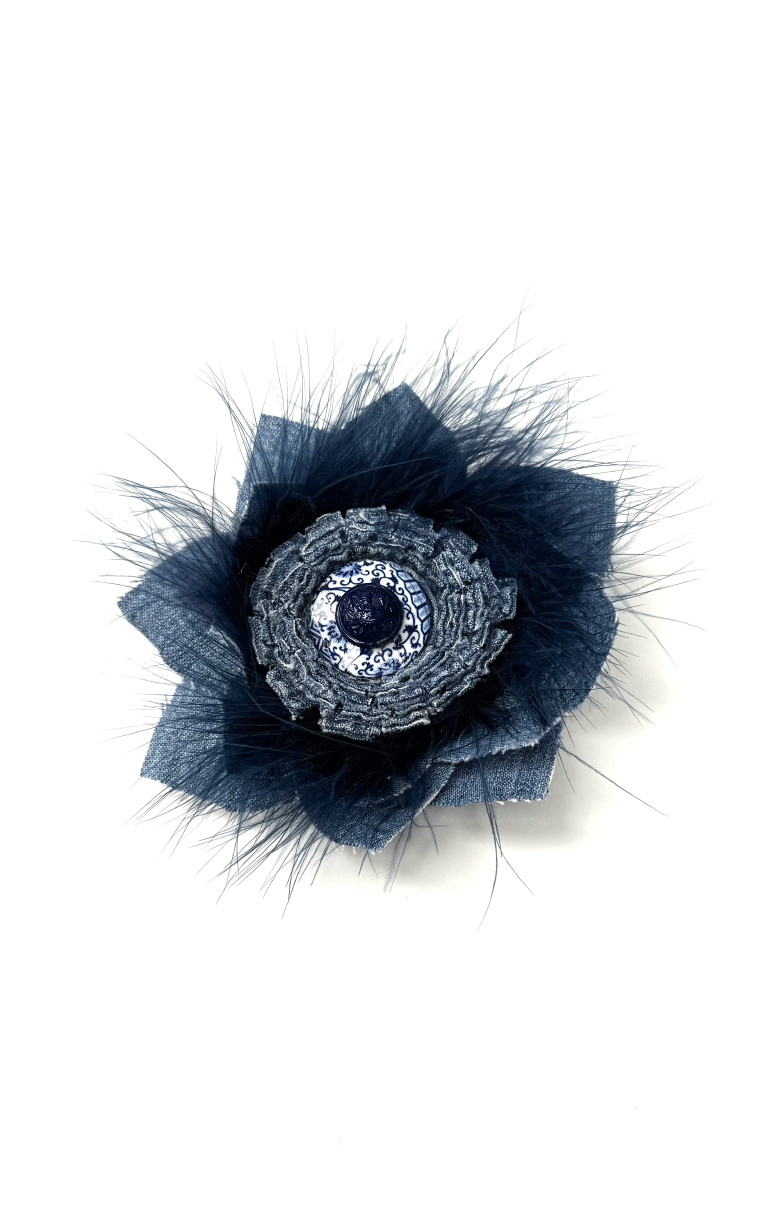 Handmade Recycled Fabric Brooch with Embellishments - Barrington's