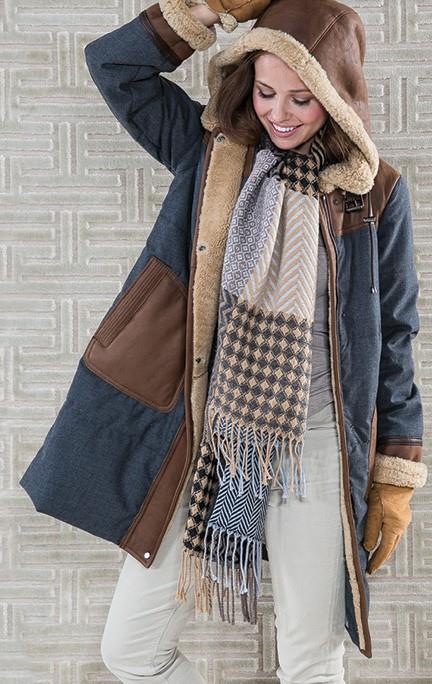 Mixed media shearling and cloth coat - Barrington's
